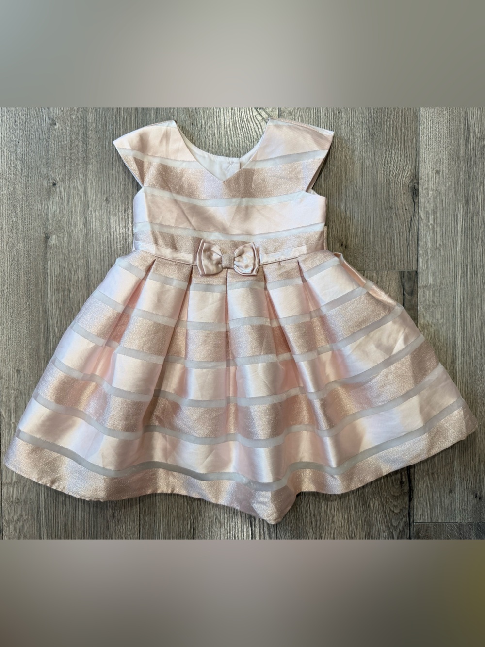 Jona Michelle 2T Pink and Rose Gold Metallic Stripe Party Dress with Waist Bow